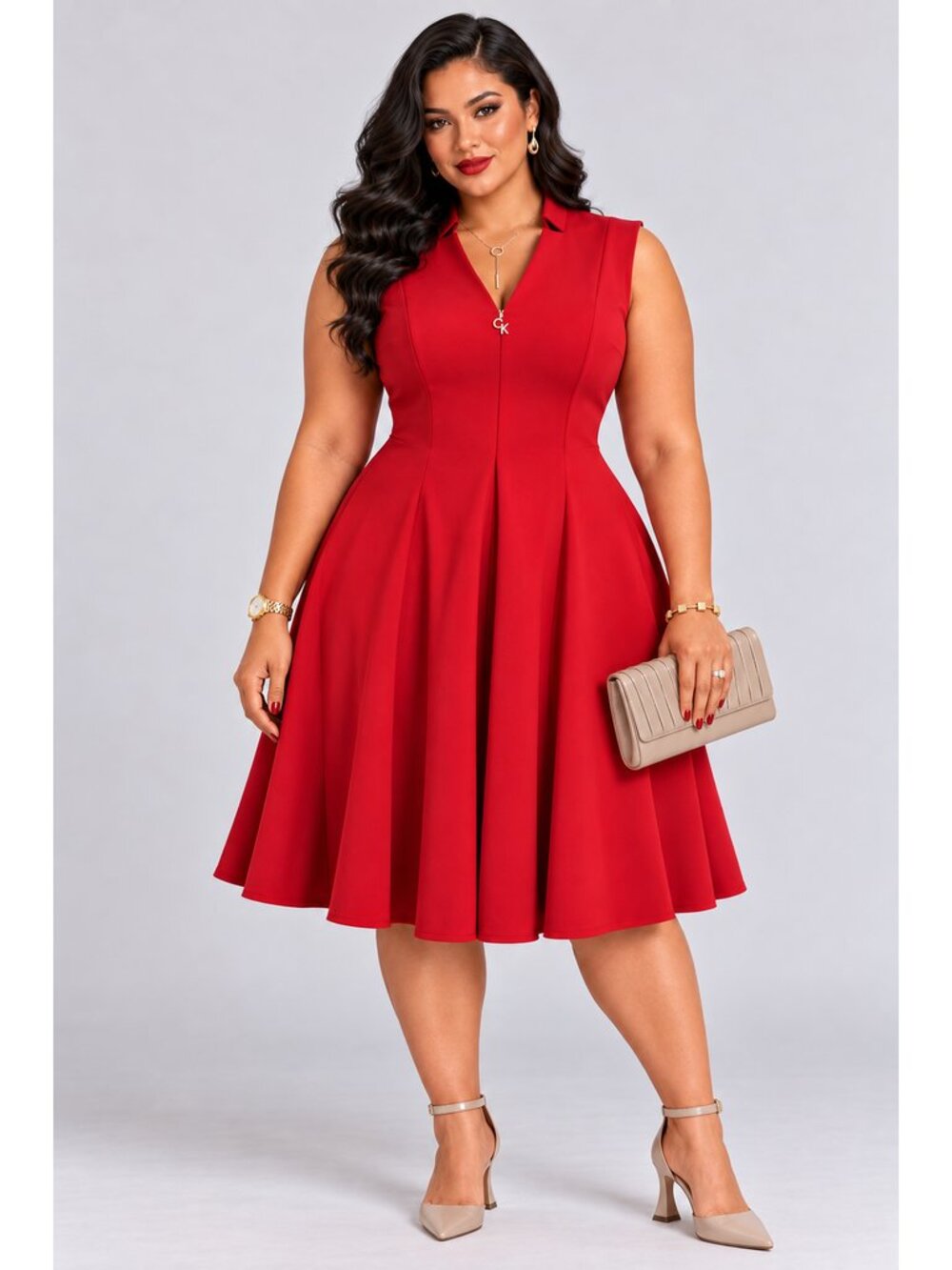 Calvin Klein Red Sleeveless Zip Front Fit & Flare Dress NWT Size 20.